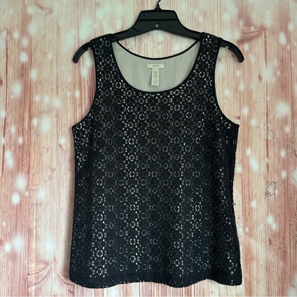 J. Crew Leslie Black Eyelet Crochet Lace Dressy Tank Top - Picture 2 of 10